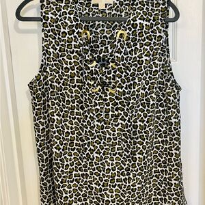 Michael Kors Black and Olive Leopard-Print Lace-Up Camisole